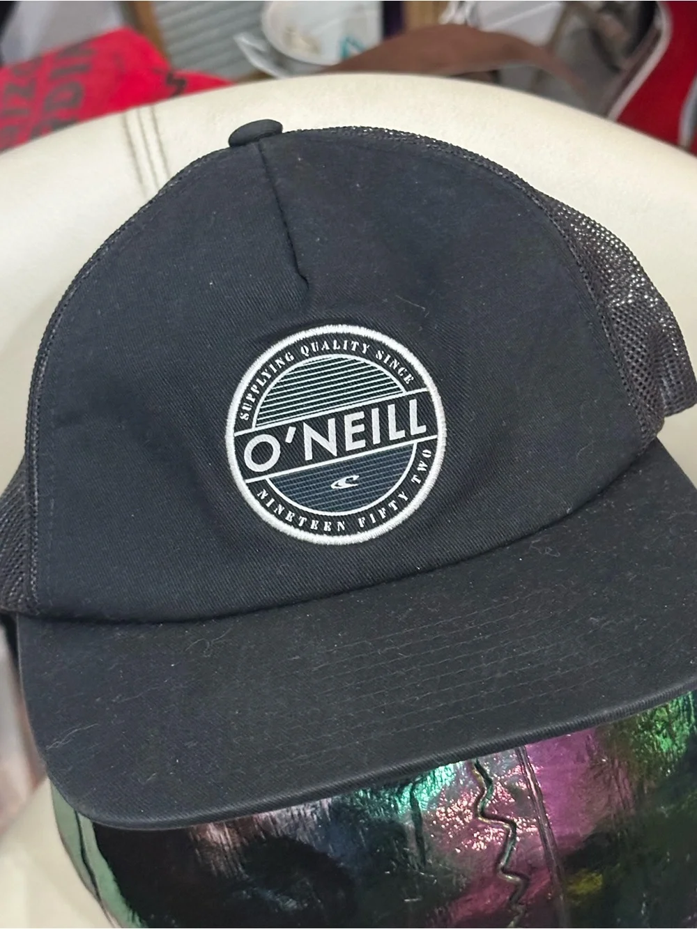 NWOT O'Neill Black Trucker Snapback Hat with Logo Patch